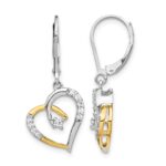 14k Yellow and White Gold Diamond Heart Leverback Earrings