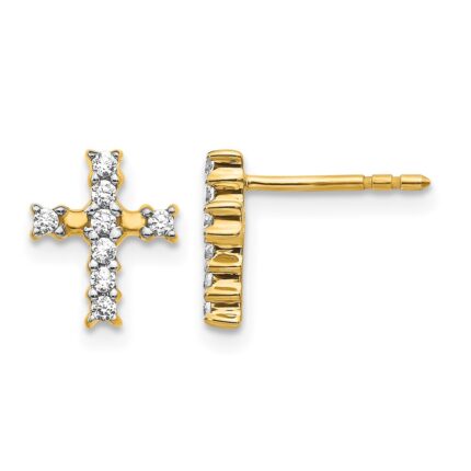 14k Gold Polished Diamond Cross Post Earrings