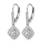 14k White Gold 1/2 carat Diamond Square Cluster Leverback Earrings - Image 2