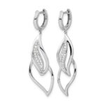14k White Gold 1/4 carat Diamond Hinged Hoop Leaf Design Dangle Earrings - Image 2