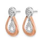14k White and Rose Gold 1/5 carat Diamond Teardrop Post Dangle Earrings - Image 2