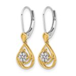 14k Two-tone 1/15 carat Diamond Teardrop Dangle Leverback Earrings - Image 2