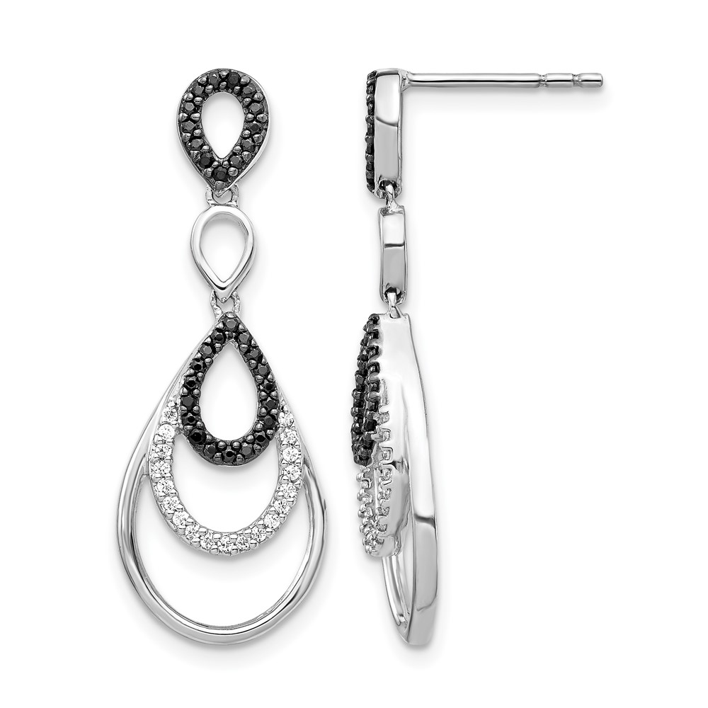 EM5572-040-WA.jpg 14k White Gold 3/8 carat Black and White Diamond Teardrop Dangle Post Earrings - Image 1