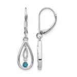 14k White Gold 1/8 carat Blue Diamond Teardrop Leverback Earrings