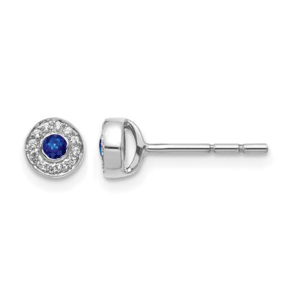 14k White Gold Diamond and 2.3mm Round Sapphire Halo Post Earrings