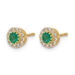 14k White Gold 3.5mm Round Blue Emerald and Diamond Halo Post Earrings - Image 2