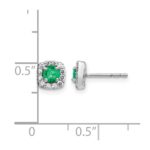 14k White Gold 1/5 carat Lab Grown Diamond VS/SI+ G+ and Created Emerald Complete Square Halo Post Earrings - Image 4