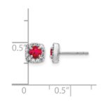 14k White Gold 1/5 carat Lab Grown Diamond VS/SI+ G+ and Created Ruby Complete Square Halo Post Earrings - Image 4