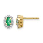 14k 5x3mm Oval Emerald and Diamond Halo Post Earrings