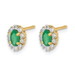 14k 5x3mm Oval Emerald and Diamond Halo Post Earrings - Image 2