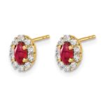 14k 1/5 carat Lab Grown Diamond VS/SI+ G+ and Oval Created Ruby Complete Halo Post Earrings - Image 2