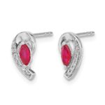 14k White Gold 5x2.5mm Marquise Ruby and Diamond Curved Post Earrings - Image 2
