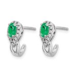 14k White Gold 5x3mm Oval Emerald and Diamond J-Hoop Post Earrings - Image 2