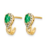 14k 5x3mm Oval Emerald and Diamond J-Hoop Post Earrings - Image 2