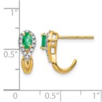 14k 5x3mm Oval Emerald and Diamond J-Hoop Post Earrings - Image 4