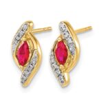 14k 5x2.5mm Marquise Ruby and Diamond Post Earrings - Image 2