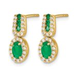 14k 6x4mm Oval Emerald and Diamond Halo Post Earrings - Image 2