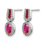 14k White Gold 6x4mm Oval Ruby and Diamond Halo Post Earrings - Image 2