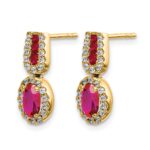 14k 6x4mm Oval Ruby and Diamond Halo Post Earrings - Image 2