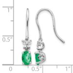 14k White Gold 6x4mm Oval Emerald and Diamond Shepherd Hook Earrings - Image 4