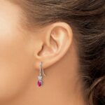 14k White Gold 6x4mm Oval Ruby and Diamond Shepherd Hook Earrings - Image 3