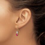 14k Two-Tone 6x4mm Oval Ruby and Diamond Shepherd Hook Earrings - Image 3