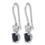 10k White Gold Diamond and Oval Sapphire Shepherd Hook Earrings - Image 2