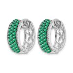 14k White Gold Diamond and Emerald 18mm Hinged Hoop Earrings - Image 2