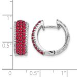 14k White Gold Diamond and Ruby 18mm Hinged Hoop Earrings - Image 4