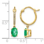14k 1/10 carat Diamond and 7x5mm Oval Emerald Dangle Hoop Earrings - Image 4