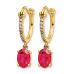 14k 1/10 carat Diamond and 7x5mm Oval Ruby Dangle Hoop Earrings - Image 2