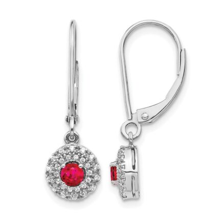 14k White Gold 1/5 carat Lab Grown Diamond VS/SI+ G+ and Created Ruby Complete Drop Leverback Earrings
