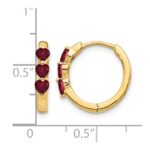 10k 3 Stone Created Ruby Polished Hinged Hoop Earrings - Image 4