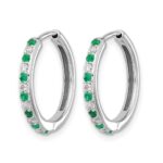 14k White Gold Diamond and Emerald 19mm Hinged Hoop Earrings - Image 2