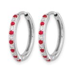 14k White Gold Diamond and Ruby 19mm Hinged Hoop Earrings - Image 2