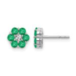 10k White Gold Polished Emerald and Diamond Post Earrings