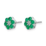 10k White Gold Polished Emerald and Diamond Post Earrings - Image 2