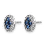 14k White Gold Sapphire Cluster and Diamond Halo Oval Post Earrings - Image 2