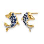 14k and White Rhodium Sapphire and Diamond Dolphin Post Earrings - Image 2