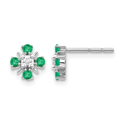 14k White Gold .01 carat Lab Grown Diamond VS/SI+ G+ and Created Emerald Complete Fashion Post Earrings