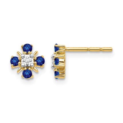 14k 2mm Round Blue Sapphire and Diamond Post Earrings