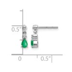 14k White Gold 4x3mm Pear Emerald and Diamond Dangle Post Earrings - Image 4