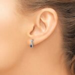 14k White Gold 4x3mm Pear Blue Sapphire and Diamond Dangle Post Earrings - Image 3
