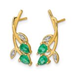 10k Diamond and Pear Emerald Floral Post Earrings - Image 2