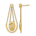 14k Satin/Polished 1/3 carat Diamond Oval with Chain Dangle Post Earrings