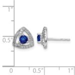 14k White Gold 3.5mm Round Blue Sapphire and Diamond Triangle Post Earrings - Image 4