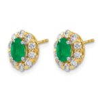 14k 5/8 carat Lab Grown Diamond VS/SI+ G+ and Oval Created Emerald Complete Halo Post Earrings - Image 2