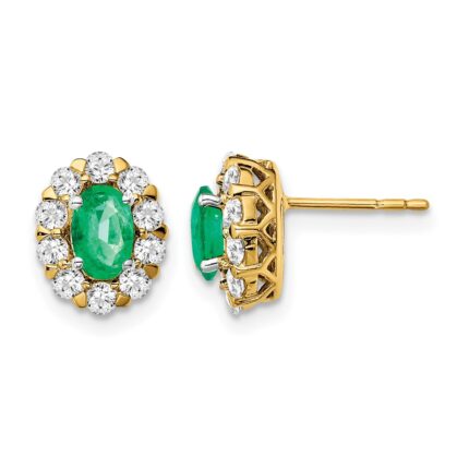 14k 5/8 carat Lab Grown Diamond VS/SI+ G+ and Oval Created Emerald Complete Halo Post Earrings