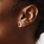 14k 6x4mm Pear Ruby and 3/4 carat Diamond Halo Post Earrings - Image 3