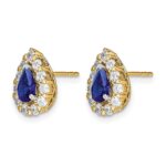 14k 6x4mm Pear Sapphire and 3/4 carat Diamond Halo Post Earrings - Image 2
